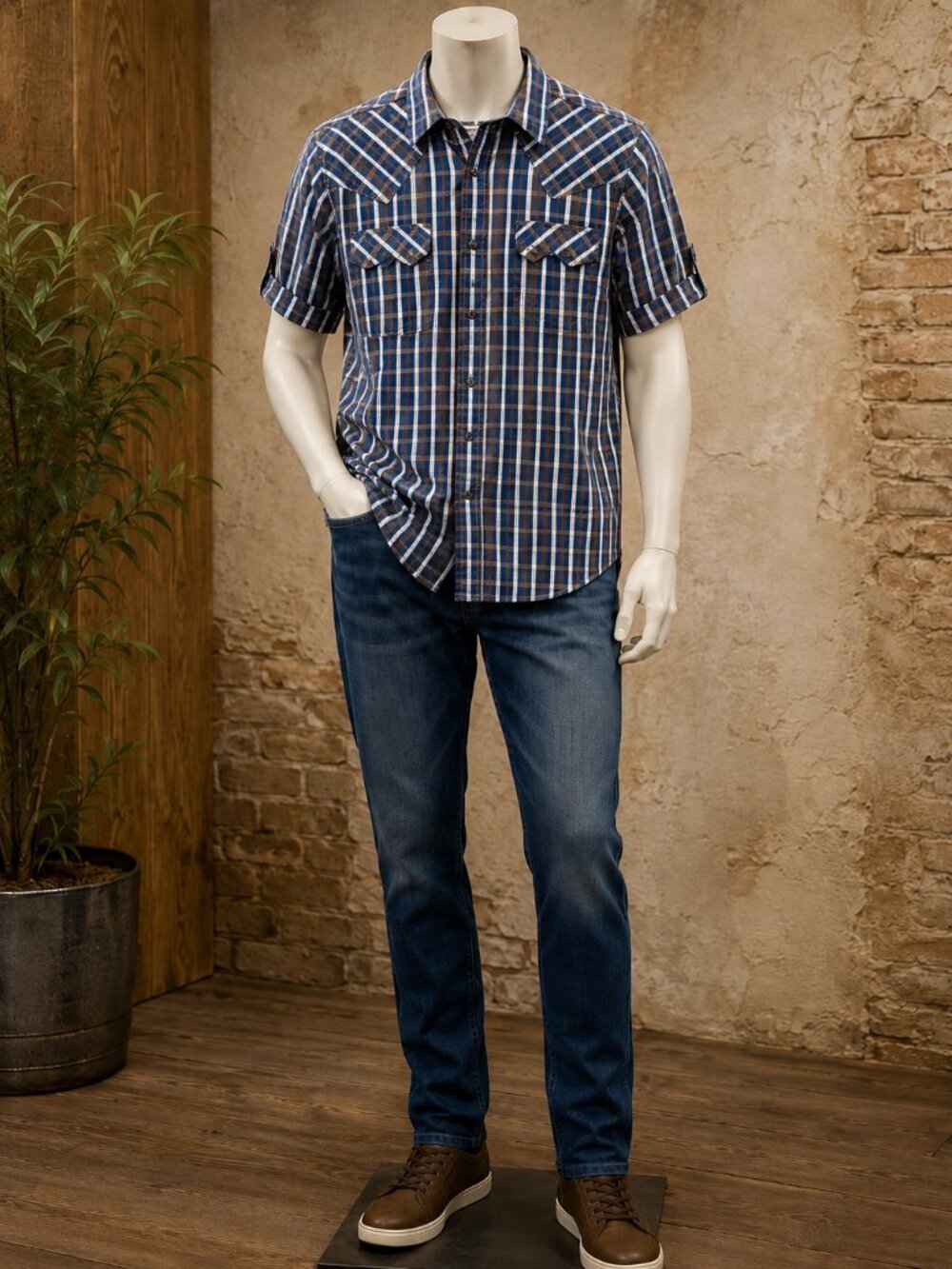 Cody James Men's Western Plaid Snap Front Short Sleeve Shirt | Size Small | NWOT